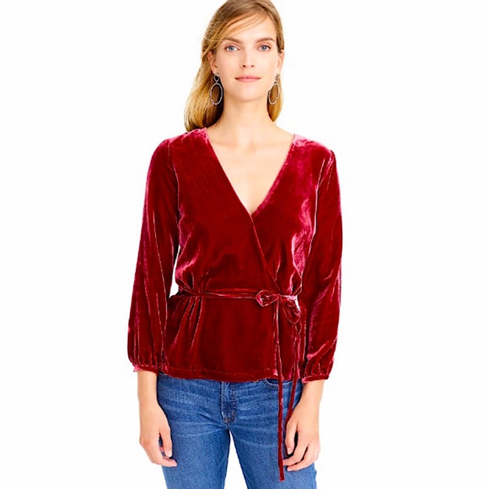 J. CREW Velvet Faux Wrap Top